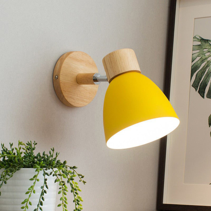Macaron Wood Wall Mounted Lamp With Dome Aluminum Shade - Corridor Light Fixture Yellow
