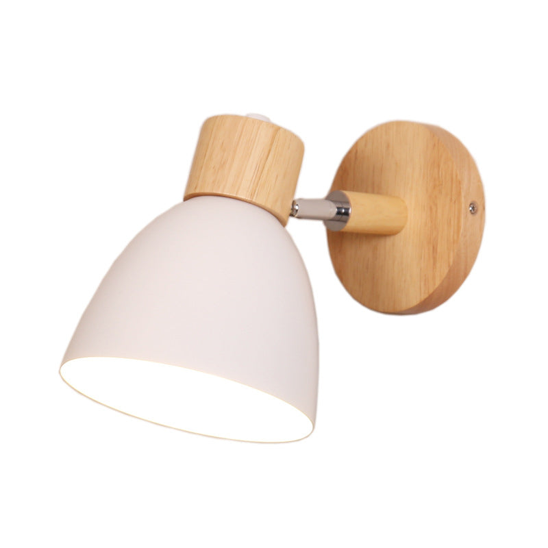 Macaron Wood Wall Mounted Lamp With Dome Aluminum Shade - Corridor Light Fixture White