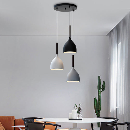 Modern Black Teardrop Multi-Light Pendant With 3-Bulb Dining Room Down Lighting / Round