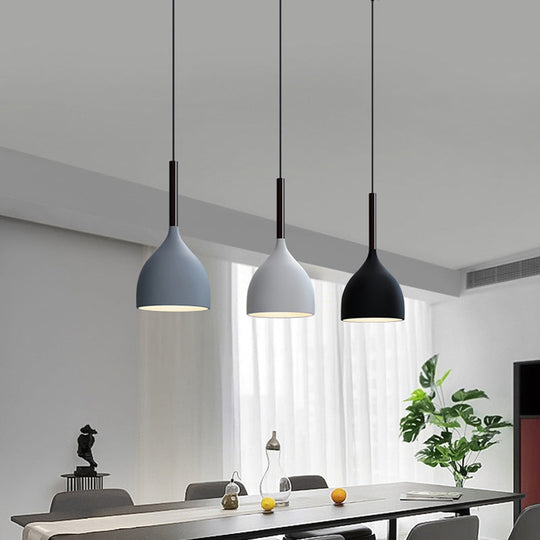Modern Black Teardrop Multi-Light Pendant With 3-Bulb Dining Room Down Lighting / Linear