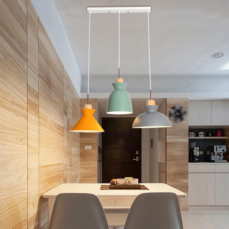 Assorted Wood Multi-Pendant Lighting Fixture - Simplicity 3-Head Metal Suspension for Dining Room
