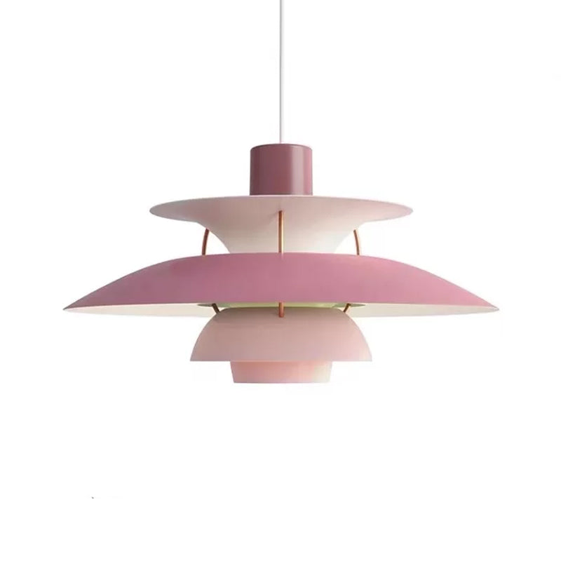 Sleek Metal Pendulum Ceiling Lamp With Tiered Design For Dining Room Pink / Small
