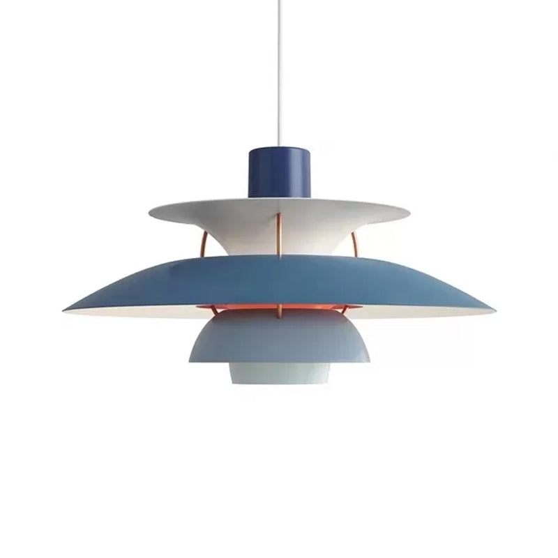 Sleek Metal Pendulum Ceiling Lamp With Tiered Design For Dining Room Blue / Small