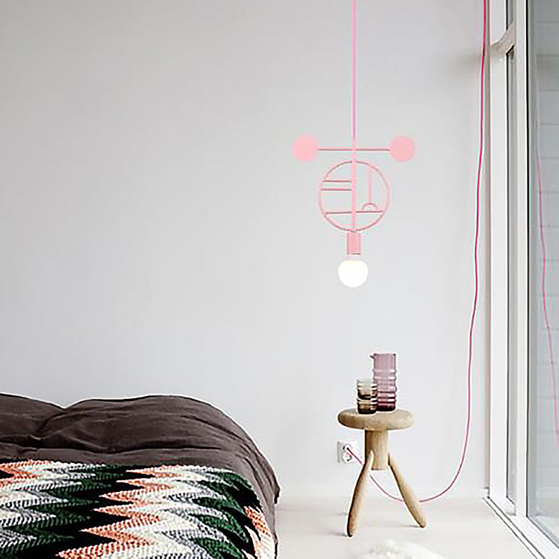 Sleek Geometric Frame Pendant Lamp With Metallic Finish - Modern 1-Head Bedroom Light Fixture Pink /