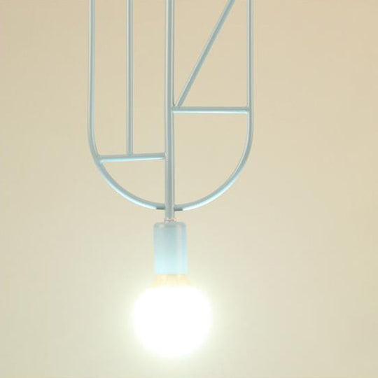 Sleek Geometric Frame Pendant Lamp With Metallic Finish - Modern 1-Head Bedroom Light Fixture Blue /