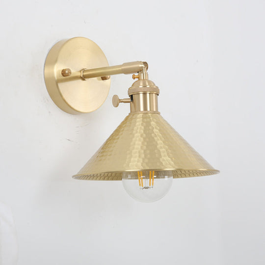 Industrial Brass Metal Wall Mounted Lamp With Cone Shape For Bedside Lighting / A