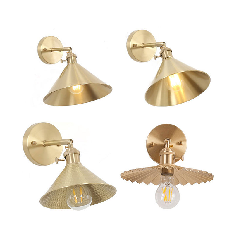 Industrial Brass Metal Wall Mounted Lamp With Cone Shape For Bedside Lighting