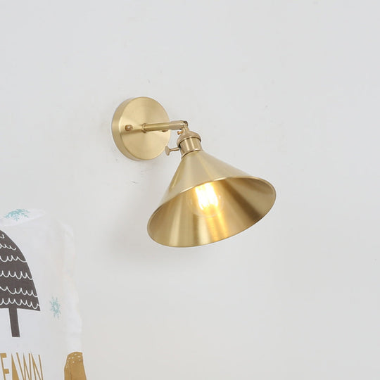 Industrial Brass Metal Wall Mounted Lamp With Cone Shape For Bedside Lighting / C