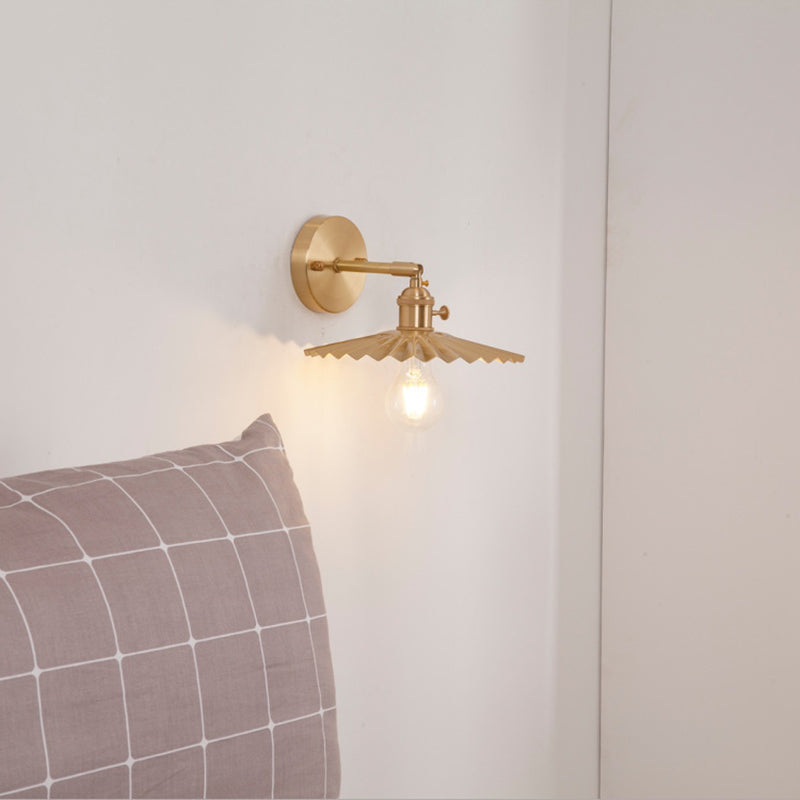 Industrial Brass Metal Wall Mounted Lamp With Cone Shape For Bedside Lighting / D