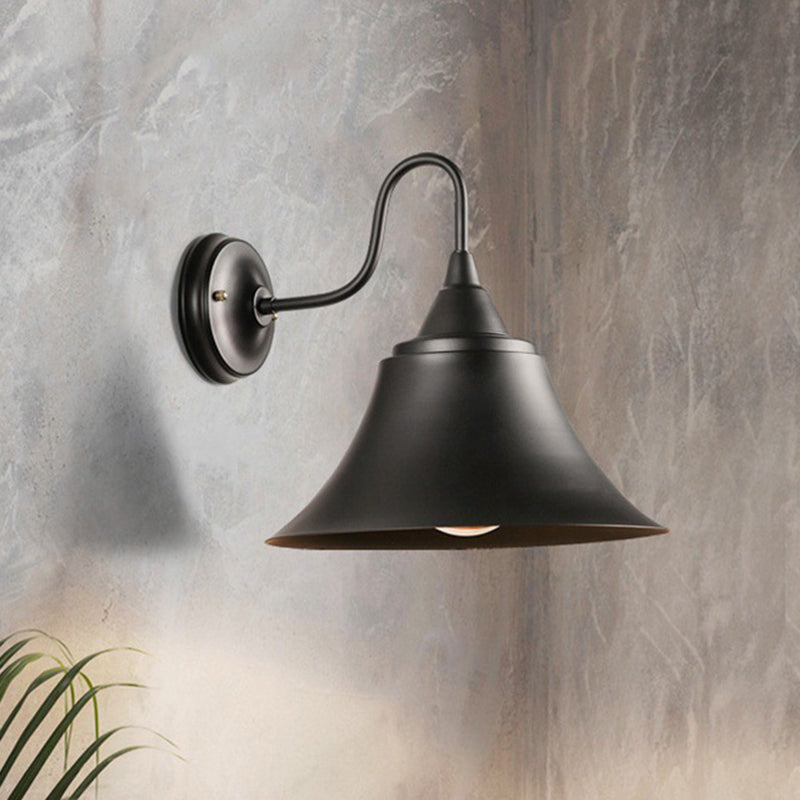 Farmhouse Wall Mounted Flared Metal Light Fixture With Curved Arm