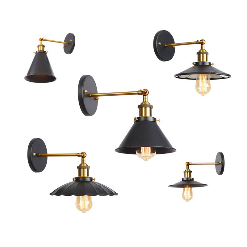 1-Bulb Metal Straight Arm Wall Light In Black And Brass - Dining Room Mounted Fixture