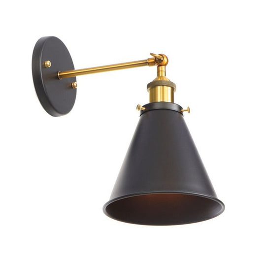 1-Bulb Metal Straight Arm Wall Light In Black And Brass - Dining Room Mounted Fixture / E
