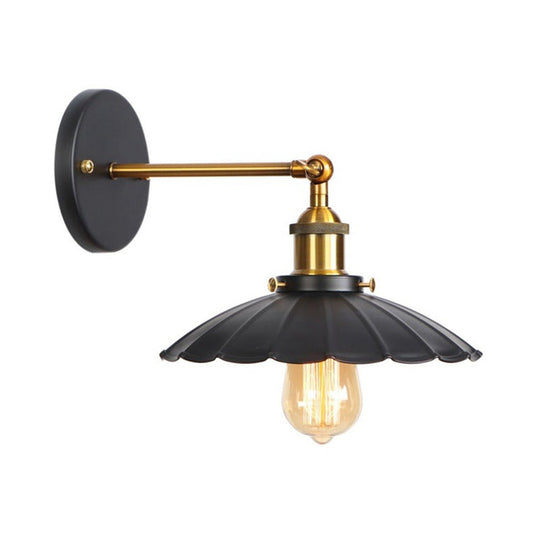 1-Bulb Metal Straight Arm Wall Light In Black And Brass - Dining Room Mounted Fixture