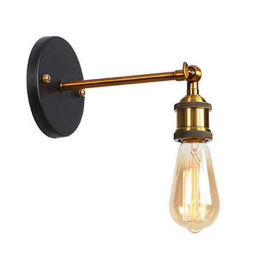 1-Bulb Metal Straight Arm Wall Light In Black And Brass - Dining Room Mounted Fixture / A