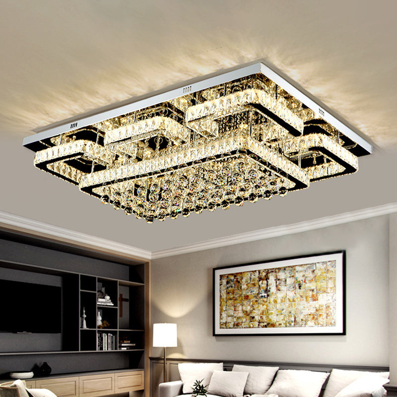 Crystal Led Flush Mount Ceiling Lamp For Living Room - Simplicity Tetragon Design Clear / 39.5