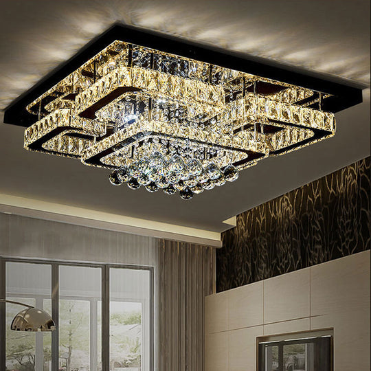 Crystal Led Flush Mount Ceiling Lamp For Living Room - Simplicity Tetragon Design Clear / 23.5