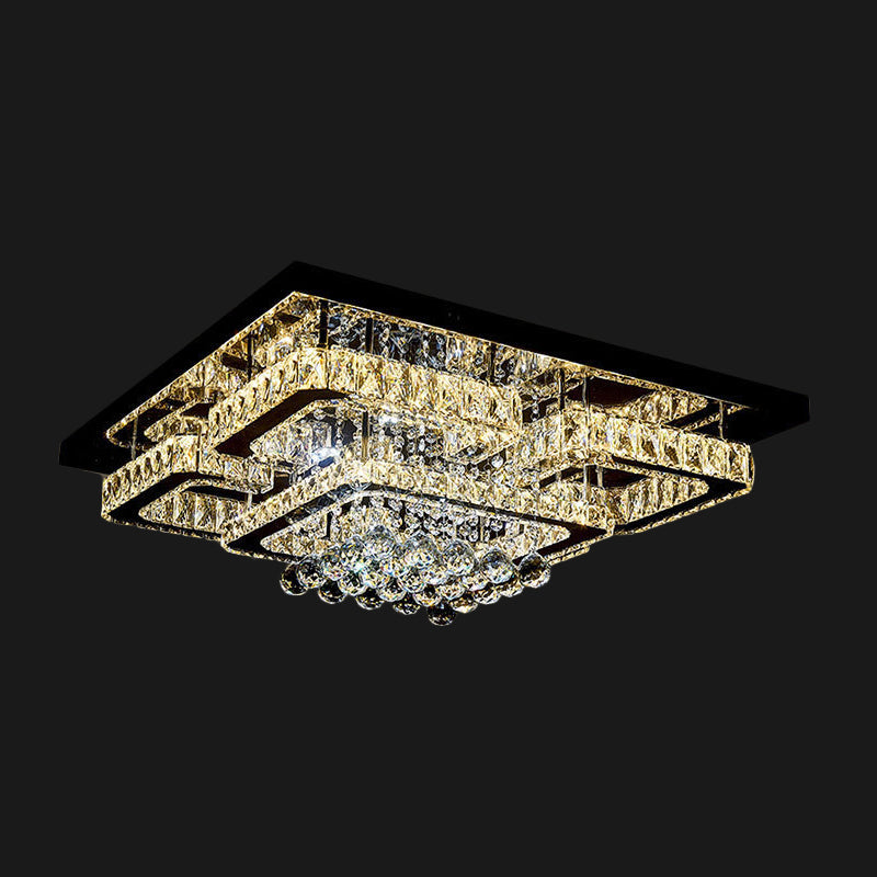 Crystal Led Flush Mount Ceiling Lamp For Living Room - Simplicity Tetragon Design