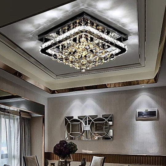 Crystal Led Flush Mount Ceiling Lamp For Living Room - Simplicity Tetragon Design Clear / 16