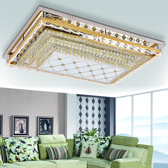 Contemporary Led Flush Light For Living Room With Clear Crystal Rectangle Design