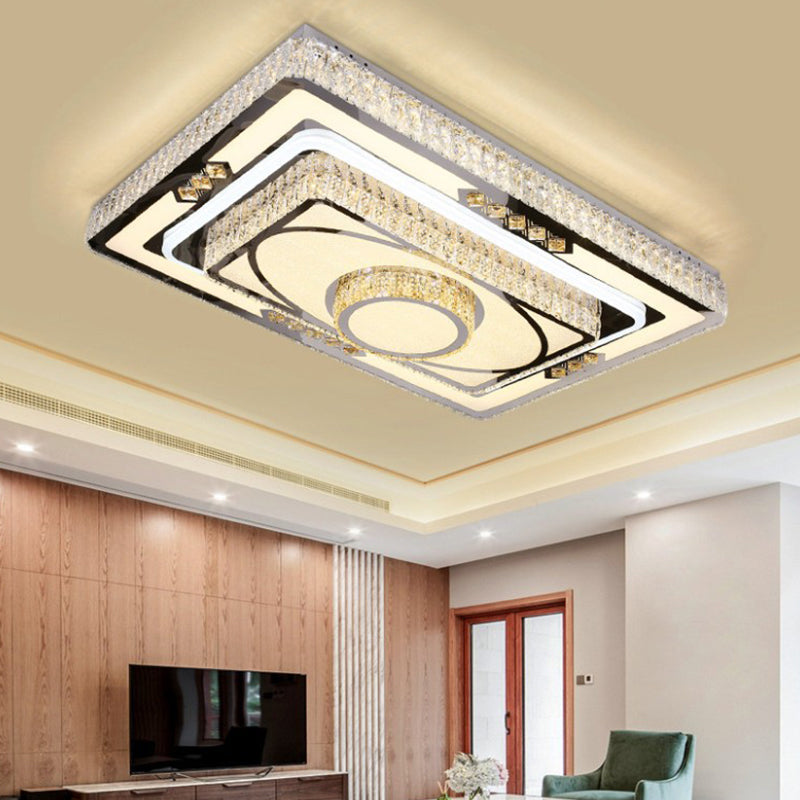 Modern Stainless Steel Led Flush Ceiling Light With Clear Crystal Layers For Living Room