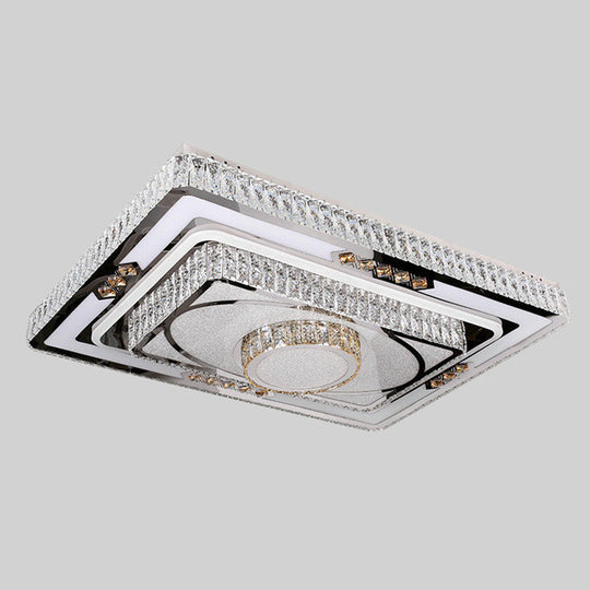 Modern Stainless Steel Led Flush Ceiling Light With Clear Crystal Layers For Living Room