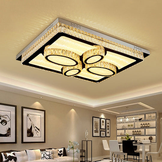 Led Flush Mount Ceiling Lamp With Clear Crystal Stainless Steel Frame - Ideal For Living Room