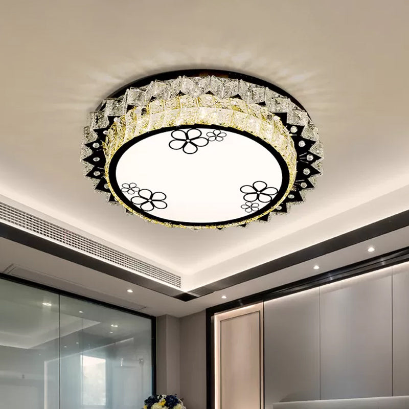 Modern Round Stainless Steel Flush Mount Led Ceiling Light With Clear Crystal