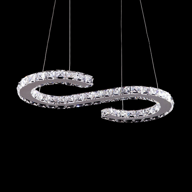 Modern Clear Crystal Led Chandelier For Dining Room - Geometry Frame Pendant Light
