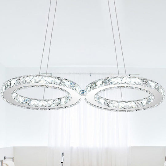 Led Stainless Steel Chandelier With Clear Crystal Curve Frame - Elegant Hanging Light For Living