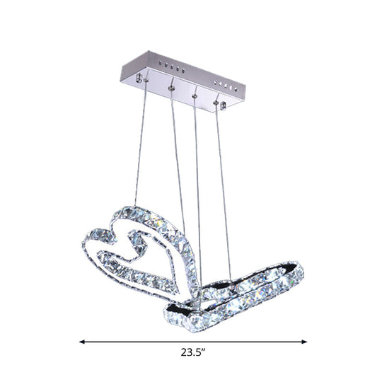 Led Stainless Steel Chandelier With Clear Crystal Curve Frame - Elegant Hanging Light For Living