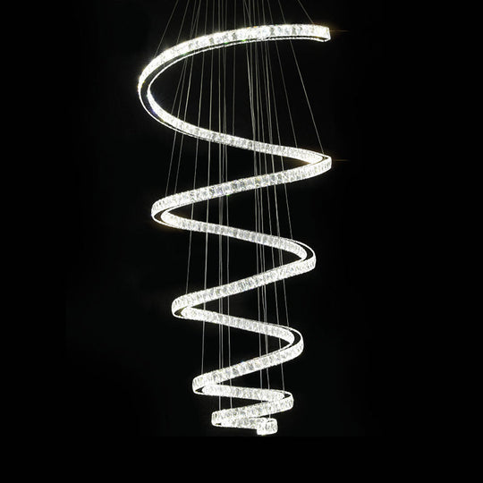 Minimal Clear Crystal Led Pendant Light Kit For Living Room - Spiral Chandelier Lamp