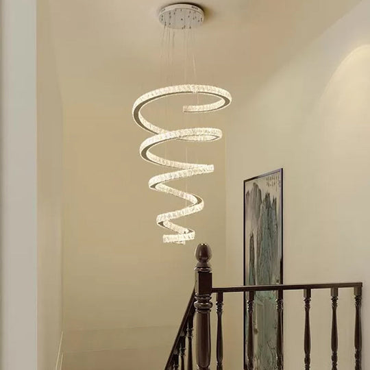 Minimal Clear Crystal Led Pendant Light Kit For Living Room - Spiral Chandelier Lamp / 31.5