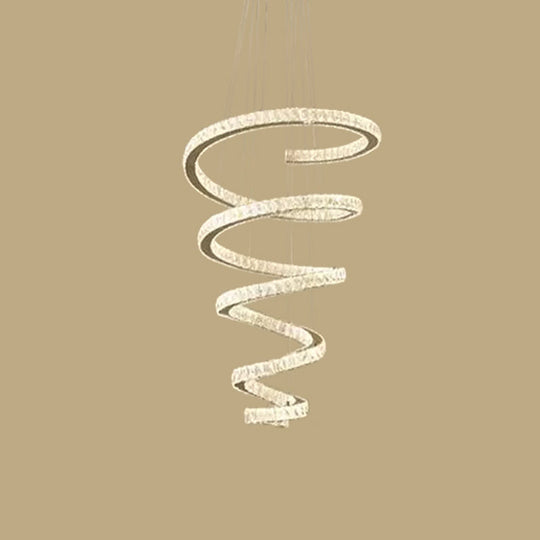 Minimal Clear Crystal Led Pendant Light Kit For Living Room - Spiral Chandelier Lamp
