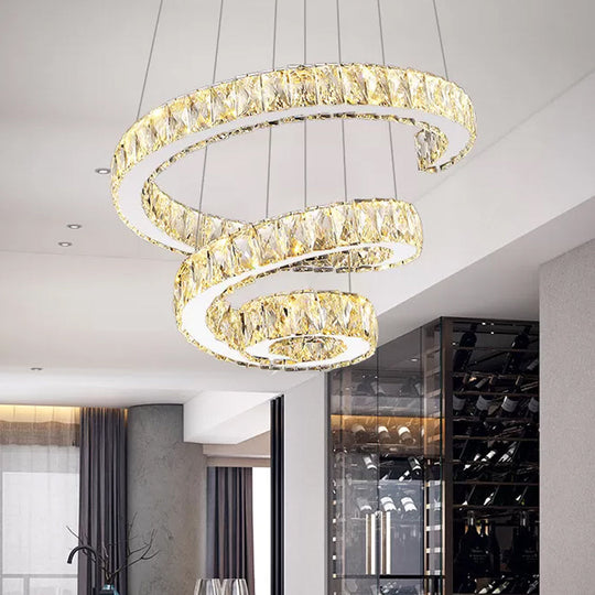 Minimal Clear Crystal Led Pendant Light Kit For Living Room - Spiral Chandelier Lamp / 23.5