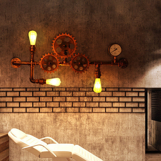 Cyberpunk Metallic Rust Wall Sconce With Bare Bulb Design Piping Restaurant Lamp / A