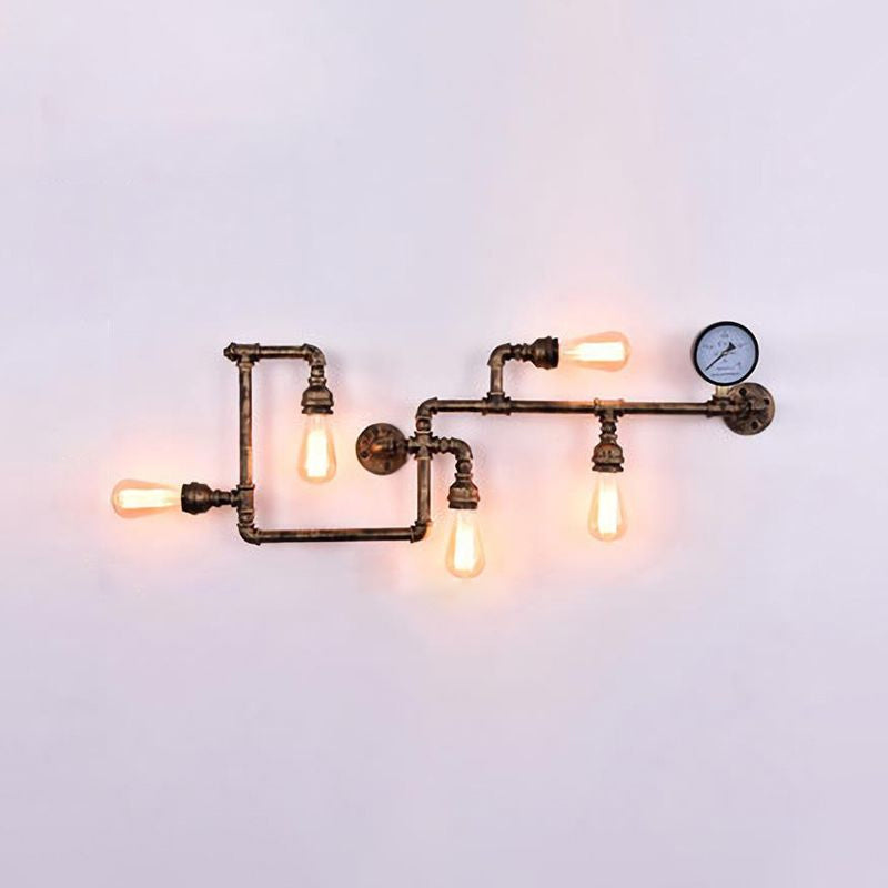 Bronze Steampunk Maze Wall Sconce Light With Wrought Iron And Gauge Detailing 5 /