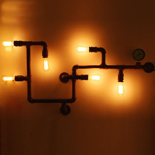 Bronze Steampunk Maze Wall Sconce Light With Wrought Iron And Gauge Detailing 6 /