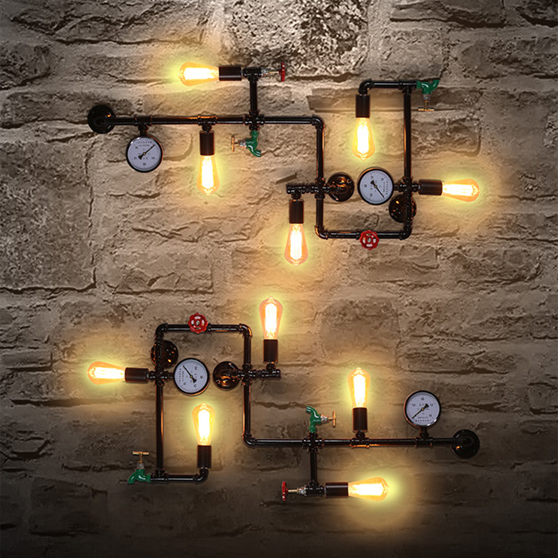 Industrial Iron Wall Sconce Lighting - Black Water Pipe Fixture For Restaurants