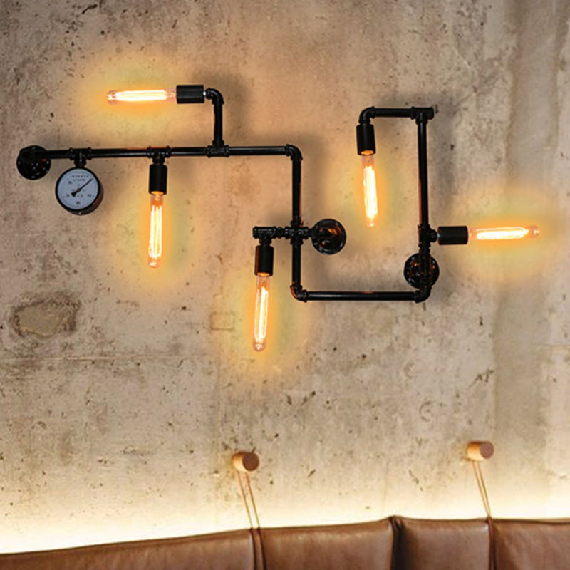 Industrial Iron Wall Sconce Lighting - Black Water Pipe Fixture For Restaurants / B
