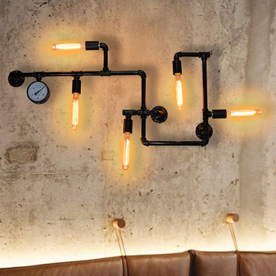 Industrial Iron Wall Sconce Lighting - Black Water Pipe Fixture For Restaurants / B