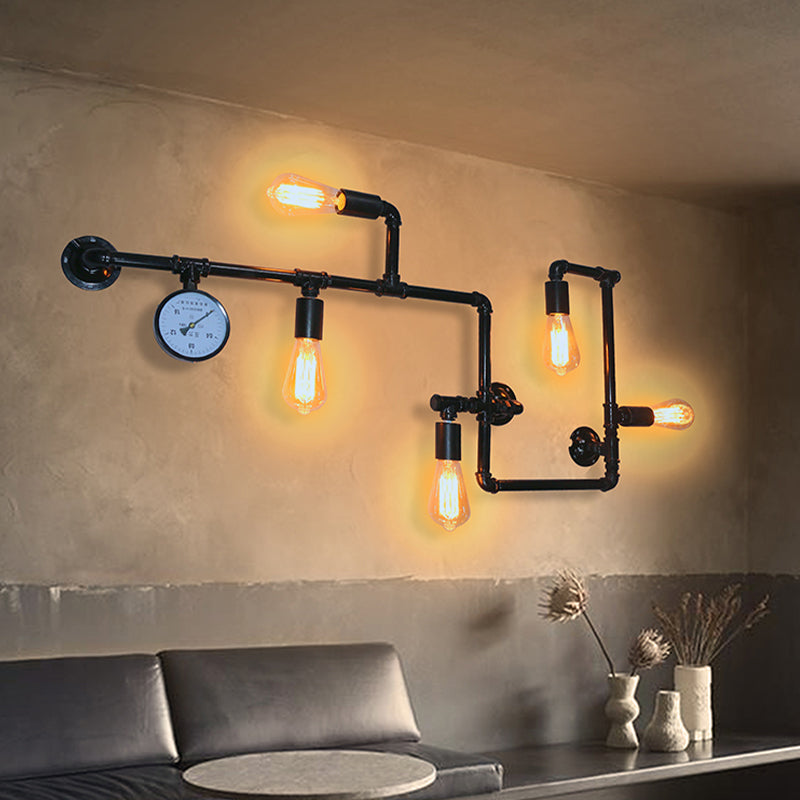 Industrial Iron Wall Sconce Lighting - Black Water Pipe Fixture For Restaurants / C