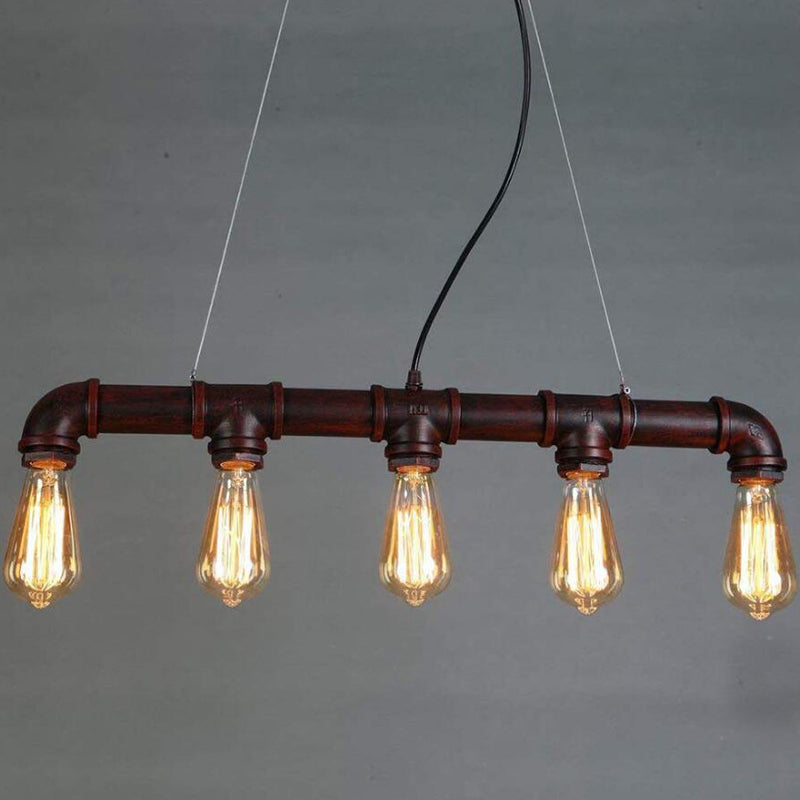 Elongated Pipe Island Pendant Light - Farmhouse Metallic Fixture With 5 Heads For Dining Room Copper