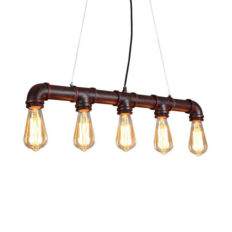 Elongated Pipe Island Pendant Light - Farmhouse Metallic Fixture With 5 Heads For Dining Room