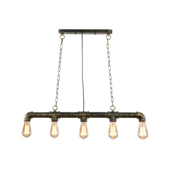 Elongated Pipe Island Pendant Light - Farmhouse Metallic Fixture With 5 Heads For Dining Room