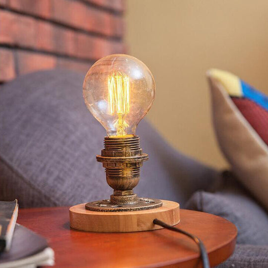 Industrial Style Bronze Metal Table Lamp - Open Bulb Bedside Nightstand Lighting