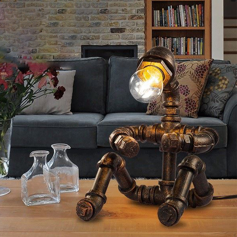 Steampunk 1-Head Iron Robot Table Lamp: Bronze Nightstand Lighting For Bedroom