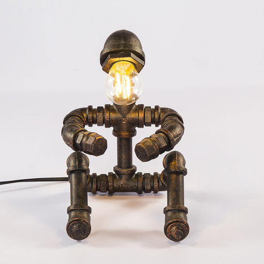 Steampunk 1-Head Iron Robot Table Lamp: Bronze Nightstand Lighting For Bedroom
