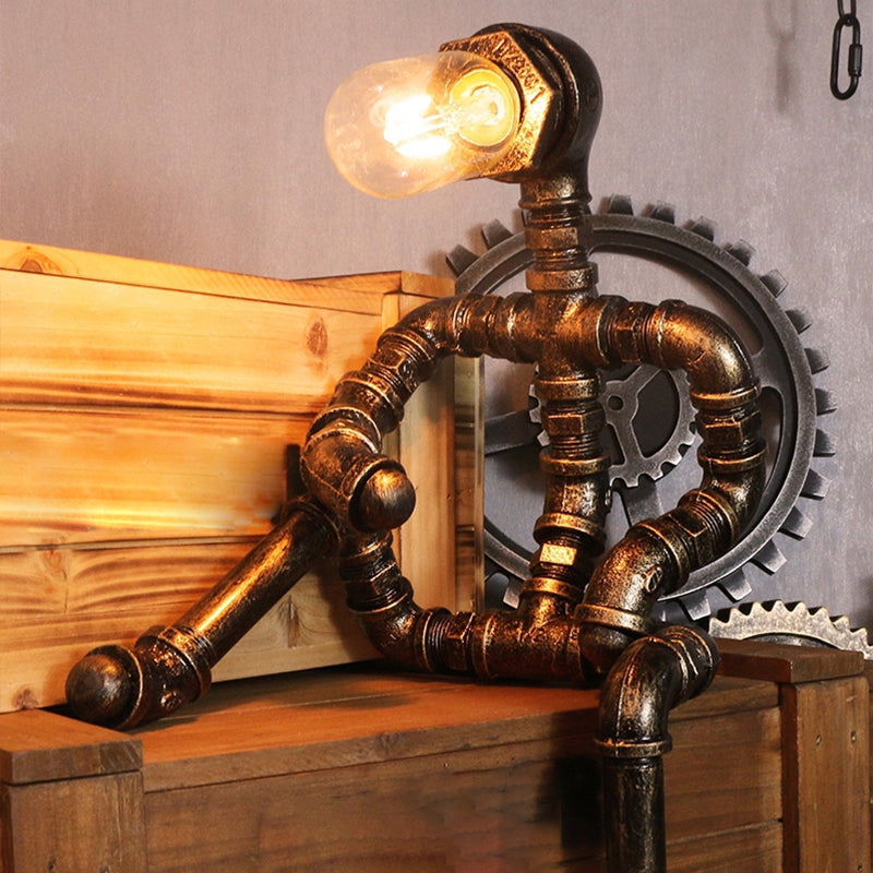 Metallic Brass Nightstand Lamp - Pipe Man Bedroom Night Light / A