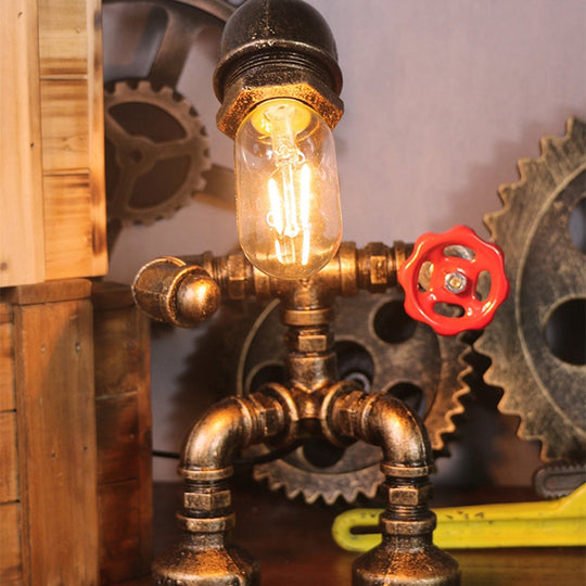 Metallic Brass Nightstand Lamp - Pipe Man Bedroom Night Light / D