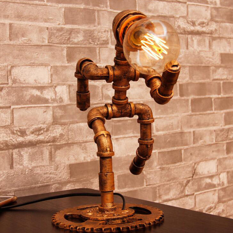 Vintage Brass 1-Light Nightstand Lamp - Jogger-Shaped Metal Night Table Light
